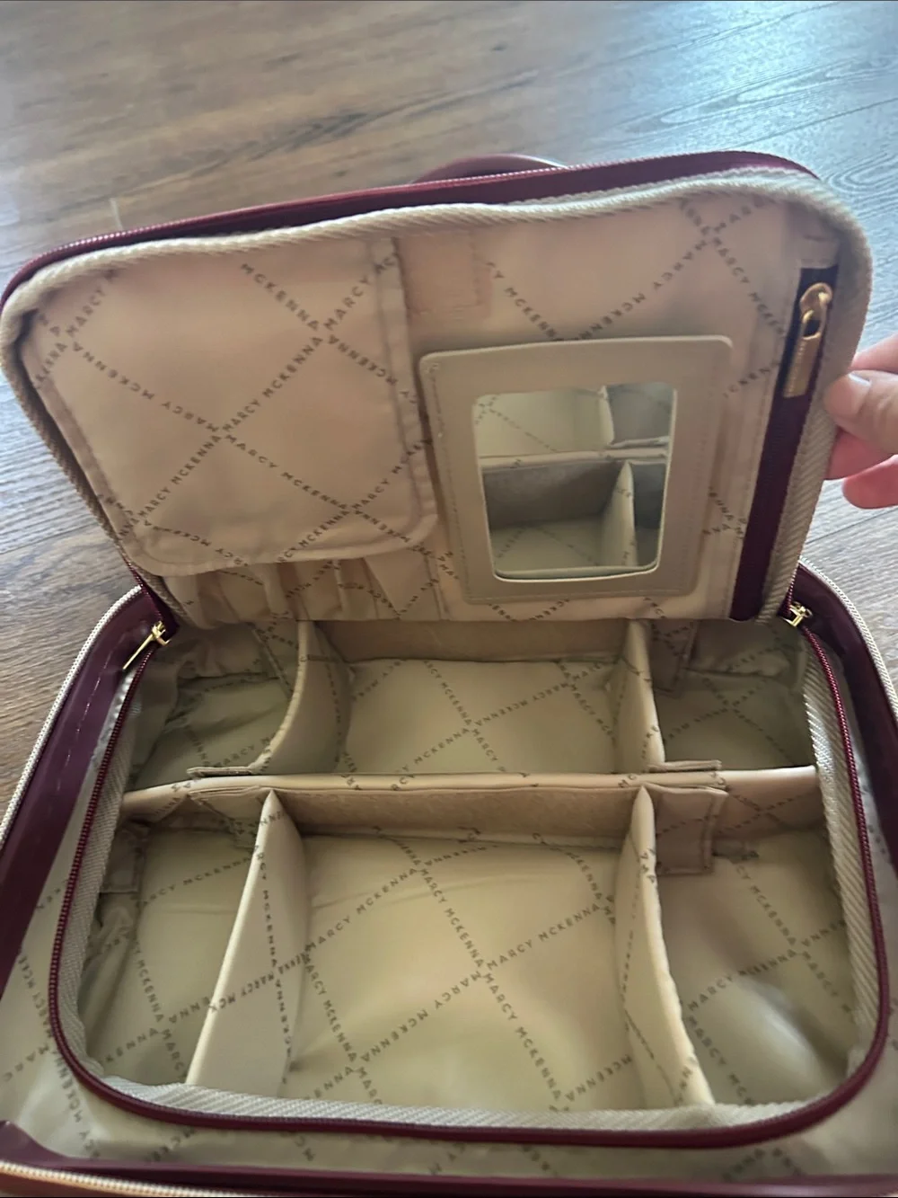 Marcy McKenna Gloss Quilted hard shell Cosmetic Case in Burgundy